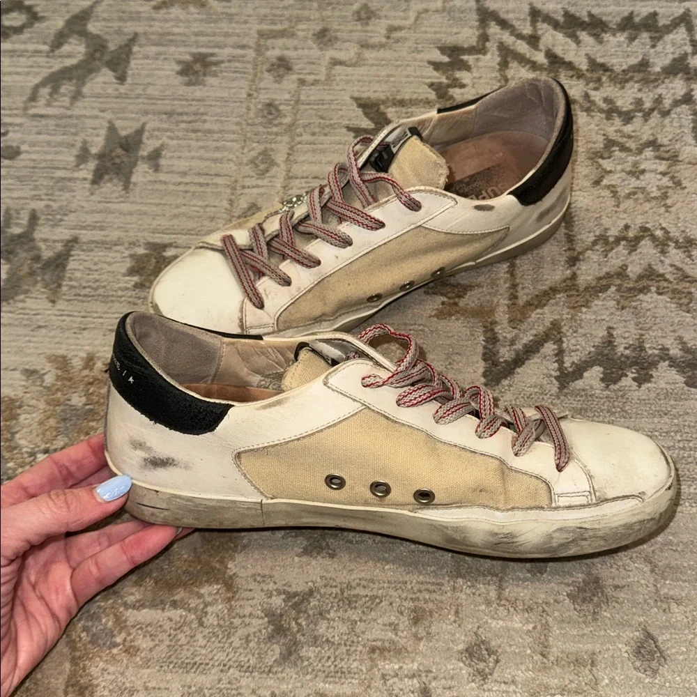 Golden Goose White Leather/Canvas Sneakers with Silver Glitter Star - Picture 5 of 14